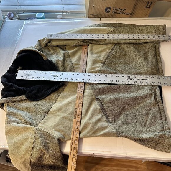 Womens Tan Jacket Zip Up Large Weave Yellow Brown Black Lining Hood Work Wear - Picture 3 of 10